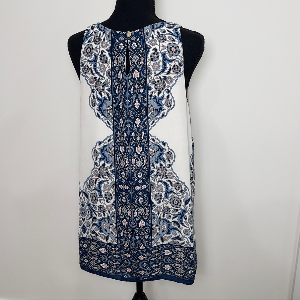 Max Studio Navy and Light Pink Printed Lined Tank Boho Floral Medium Womens - Picture 6 of 12